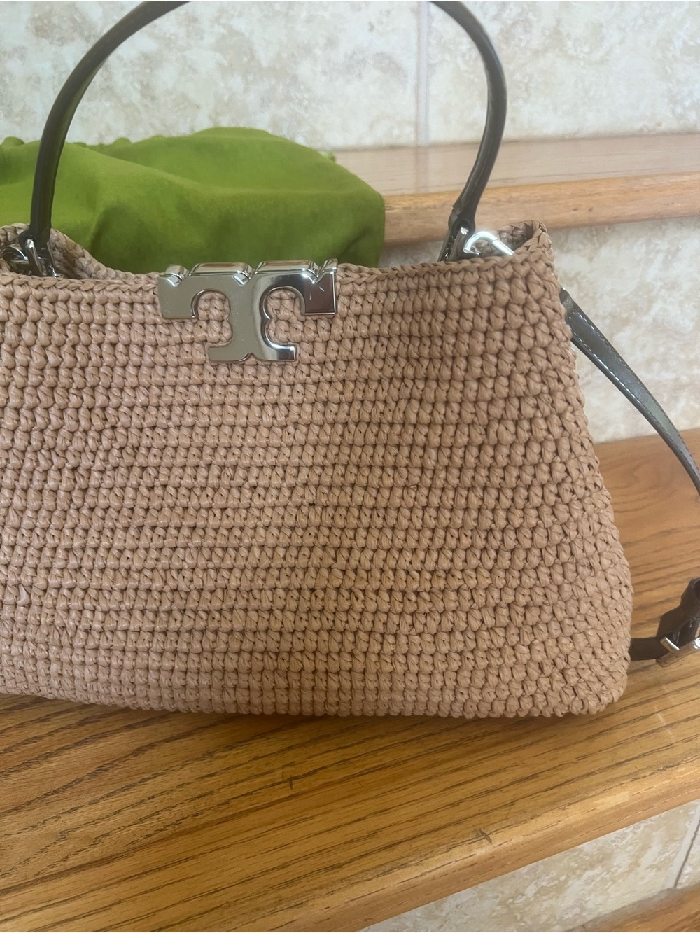 Tory Burch Eleanor Hand Crochet Raffia Bag Honey Comb Color! - Picture 3 of 10